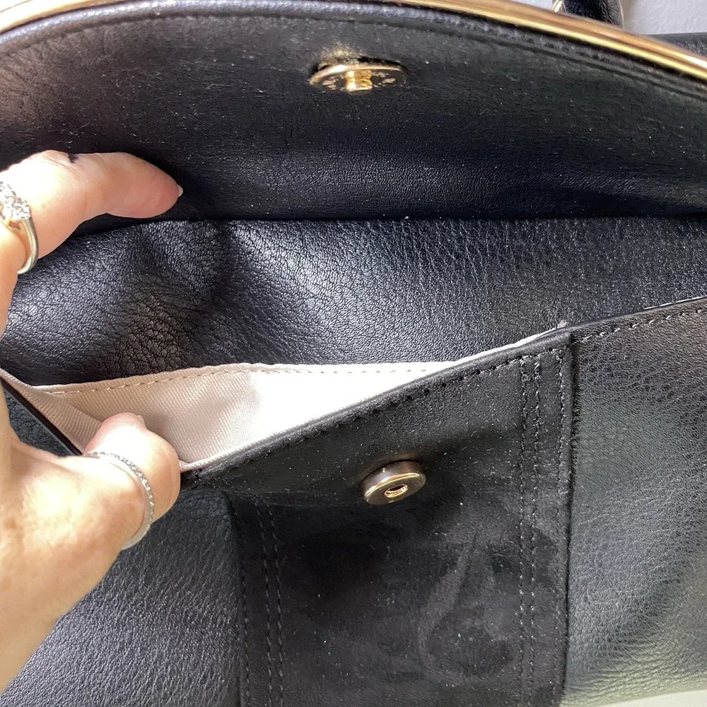 Lauren Conrad Black Faux Leather&Suede Satchel Purse Top Handles 8.5x10.5x3